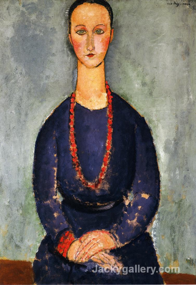 Woman in a Red Necklace by Amedeo Modigliani paintings reproduction